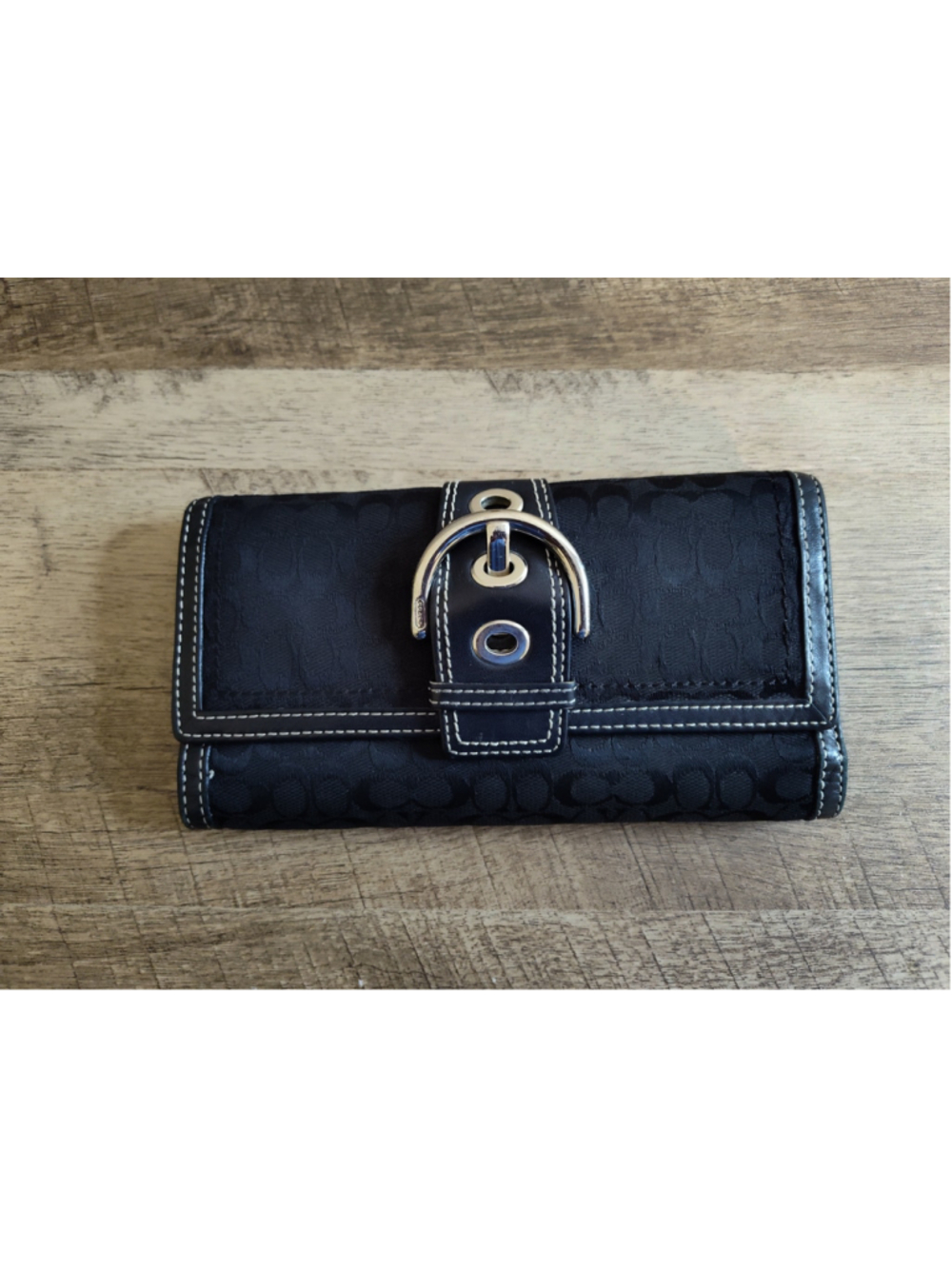 Women's Coach Signature Logo Buckle Wallet in Black